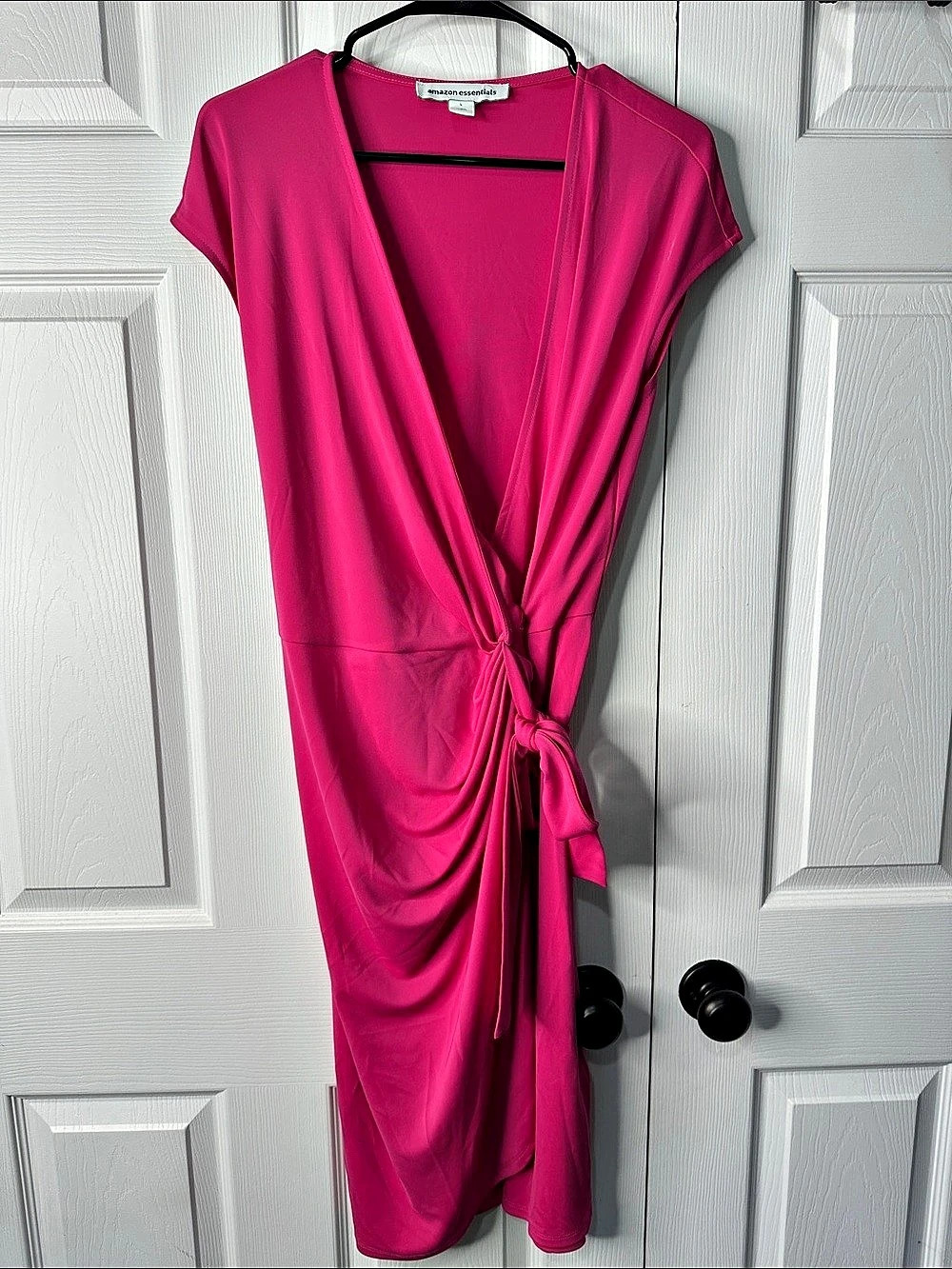 Amazon Essentials Draped wrap Dress in Pink Size Large Like New